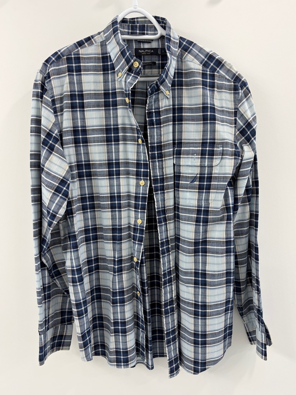 Nautica Men's Blue Plaid Button-Down Shirt - Classic Fit Large